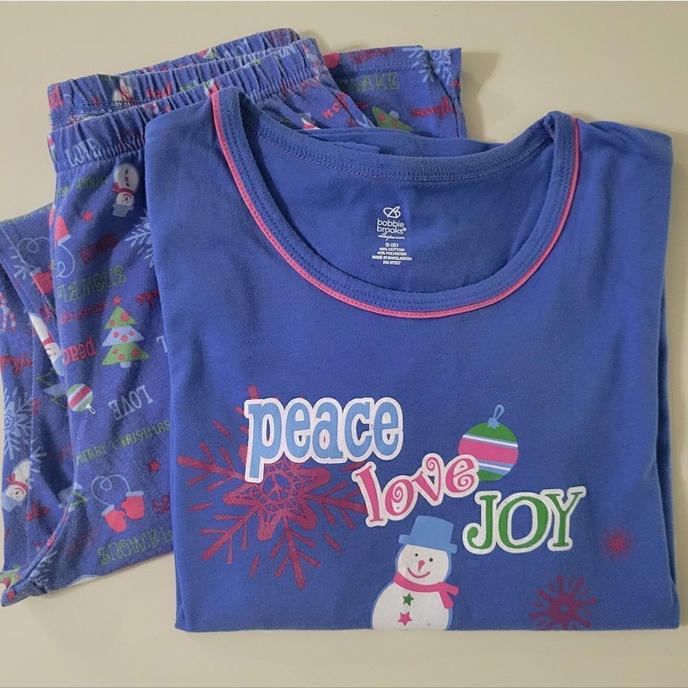 Bobbie Brooks Sleepwear Women's Blue Flannel Snowman Pajama Set